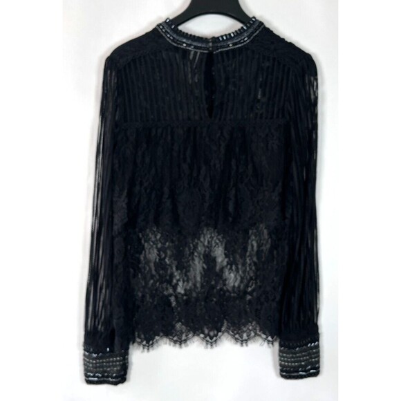 Blank Bl^nk London Beaded Lace Top Small Sheer Fairy Goth Neutral Classic Glam - Picture 9 of 10